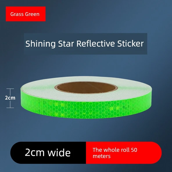 Motosiklet Kaskı Reflektörlü Uyarı Etiketi - 2cm Parlak Çimen Yeşili 50 Metre