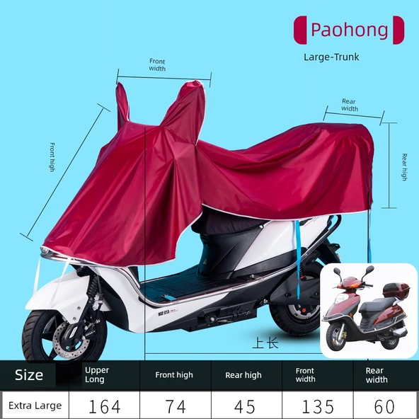 Aynalı Motosiklet Yağmur Güneş Koruma Örtüsü - 5XL - Kızıl - Ekstra Büyük