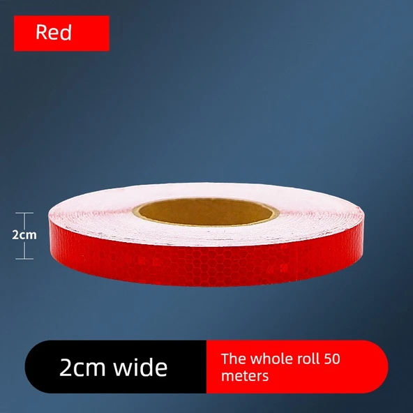 Motosiklet Kaskı Reflektörlü Uyarı Etiketi - 2cm Parlak Kırmızı 50 Metre