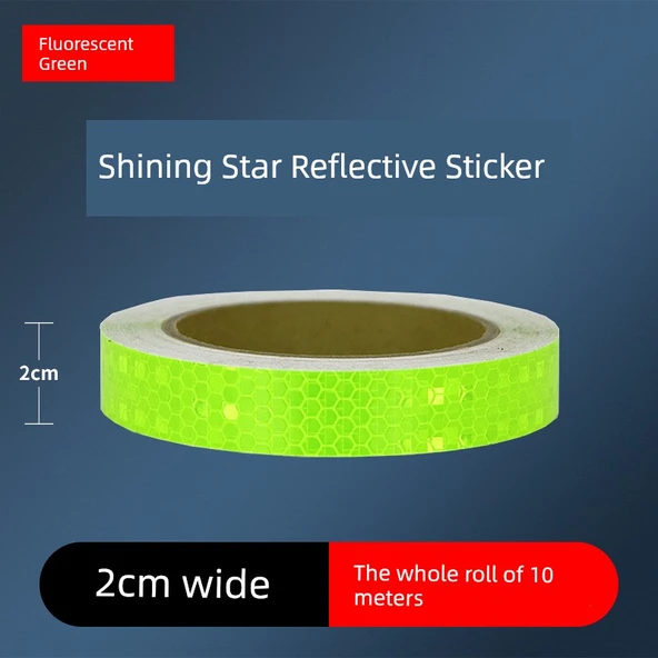 Motosiklet Kaskı Reflektörlü Uyarı Etiketi - 2cm Parlak Floresan Yeşil 10 Metre
