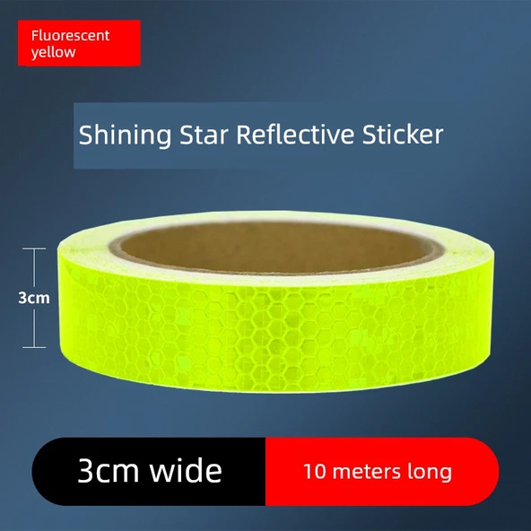 Motosiklet Kaskı Reflektörlü Uyarı Etiketi - 3cm Parlak Floresan Sarı 10 Metre