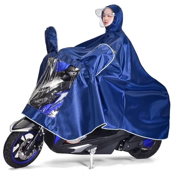 Motosiklet Elektrikli Araba Yağmurluğu - 4XL - Çift Siperli Lacivert