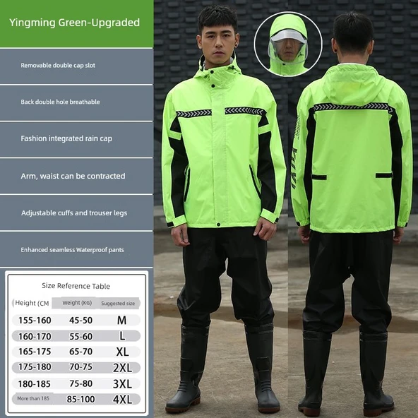 Motosiklet Yağmurluk Takımı - Yeşil - 4XL Beden