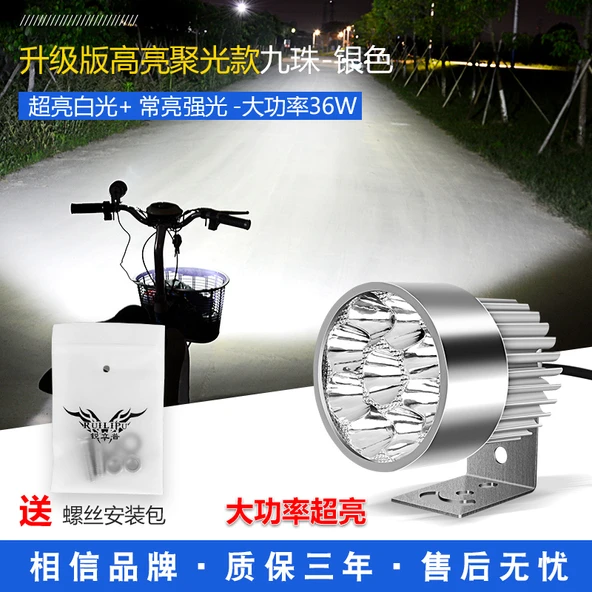 Motosiklet LED Yardımcı Far - 9 LED - Gümüş Renk - 36W