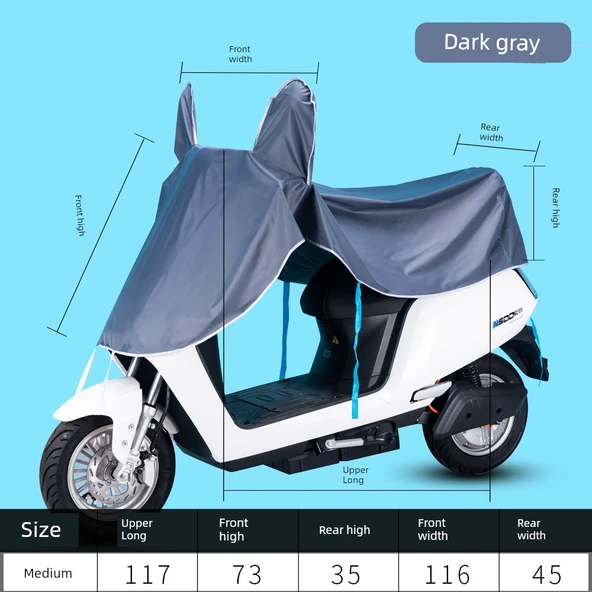 Aynalı Motosiklet Yağmur Güneş Koruma Örtüsü - 5XL - Koyu Gri - Orta Boy