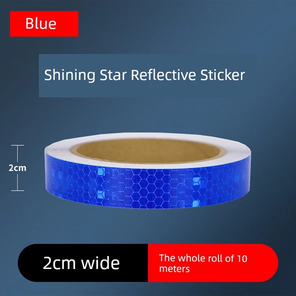 Motosiklet Kaskı Reflektörlü Uyarı Etiketi - 2cm Parlak Mavi 10 Metre