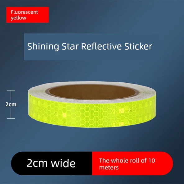 Motosiklet Kaskı Reflektörlü Uyarı Etiketi - 2cm Parlak Floresan Sarı 10 Metre