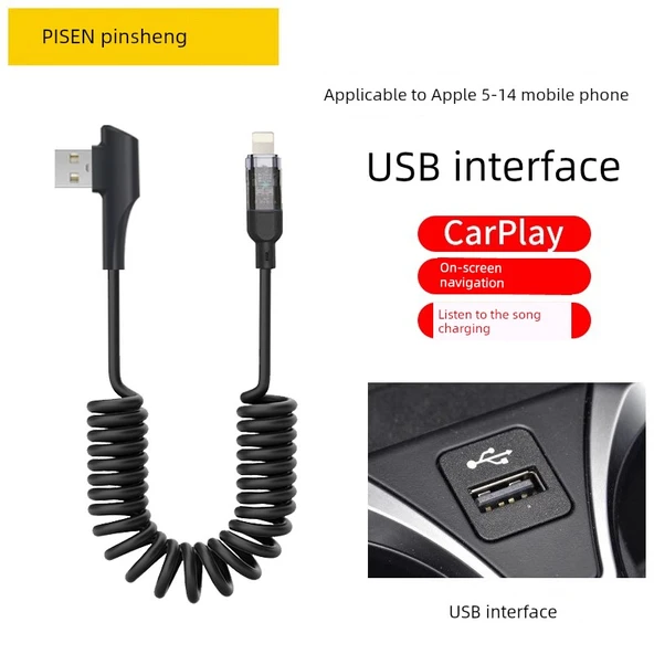 Dirsekli USB Apple 5-14 Carplay Data Kablosu 1.2m - Siyah
