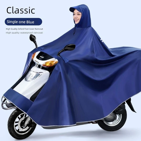 9XL Oxford Elektrikli Motosiklet Yağmurluğu - Kalın Oxford - Mavi