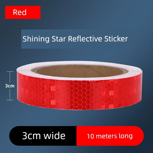 Motosiklet Kaskı Reflektörlü Uyarı Etiketi - 3cm Parlak Kırmızı 10 Metre
