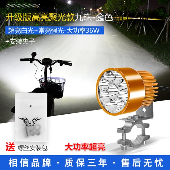 Motosiklet LED Yardımcı Far - 9 LED - Altın Renk - 36W - Beyaz Işık - Klipsli