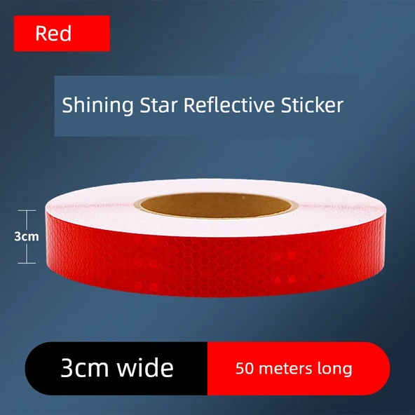 Motosiklet Kaskı Reflektörlü Uyarı Etiketi - 3cm Parlak Kırmızı 50 Metre