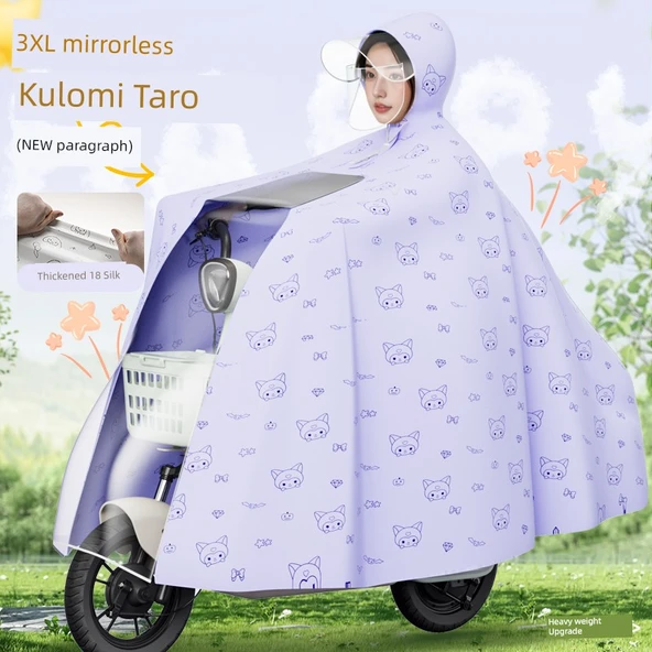 Elektrikli Motosiklet Yağmurluğu - Tam Boy Panço - 3XL Aynasız Kulomi Mor