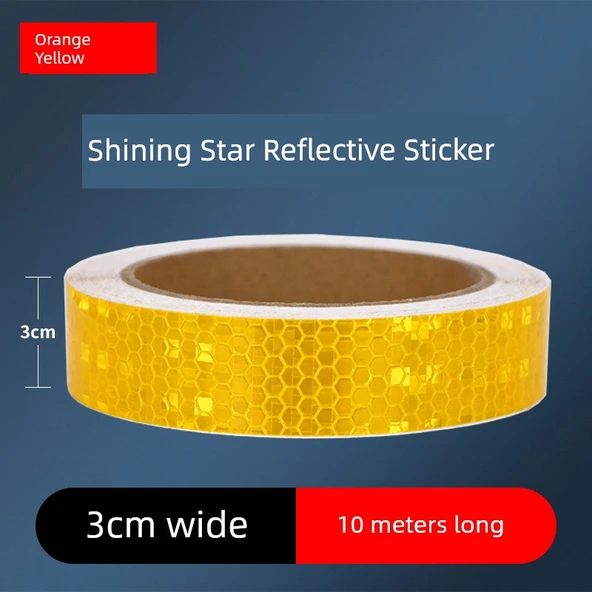 Motosiklet Kaskı Reflektörlü Uyarı Etiketi - 3cm Parlak Turuncu Sarı 10 Metre