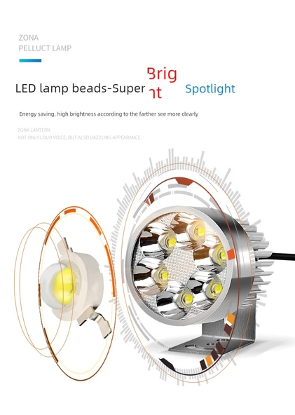 Motosiklet LED Yardımcı Far - 9 LED - Altın Renk - 36W - 10
