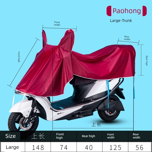 Aynalı Motosiklet Yağmur Güneş Koruma Örtüsü - 5XL - Kızıl - Büyük