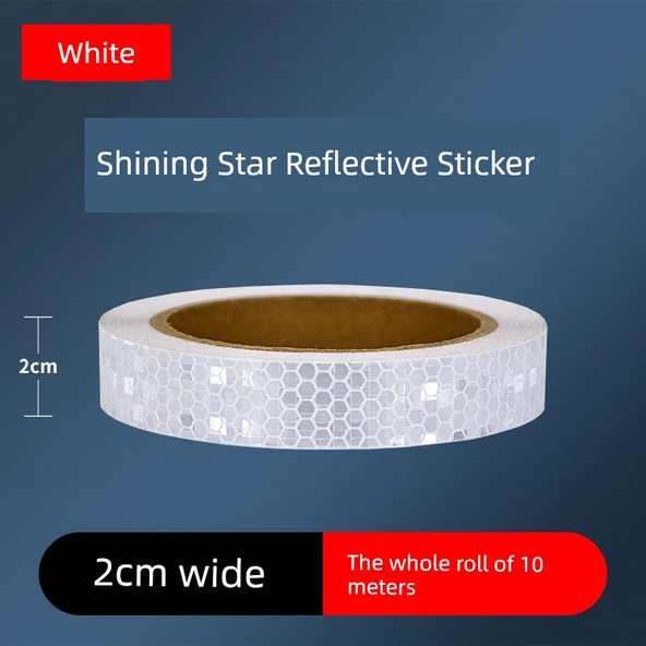 Motosiklet Kaskı Reflektörlü Uyarı Etiketi - 2cm Parlak Beyaz 10 Metre