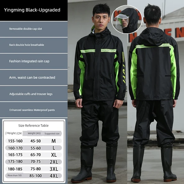Motosiklet Yağmurluk Takımı - Siyah - 3XL Beden
