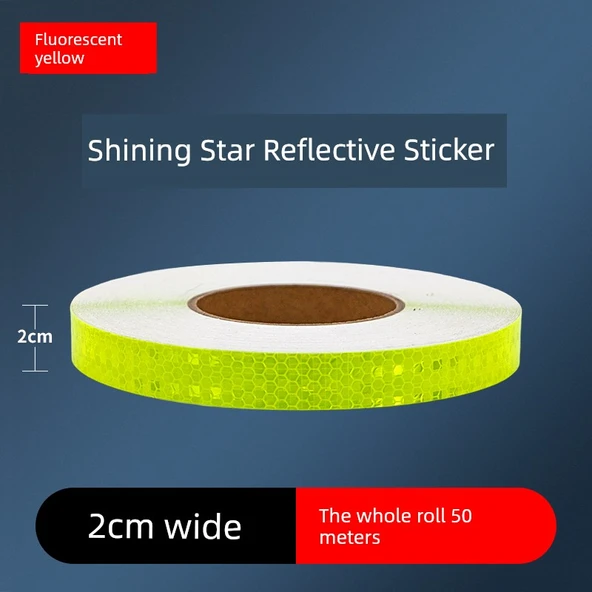Motosiklet Kaskı Reflektörlü Uyarı Etiketi - 2cm Parlak Floresan Sarı 50 Metre