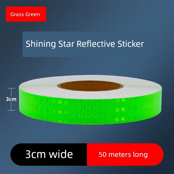 Motosiklet Kaskı Reflektörlü Uyarı Etiketi - 3cm Parlak Çimen Yeşili 50 Metre