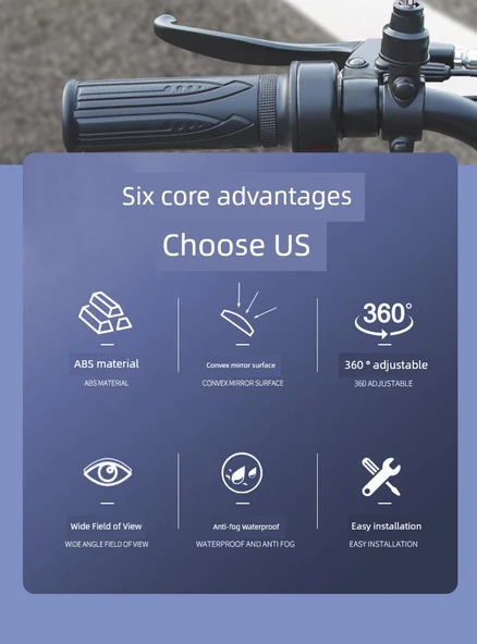 Elektrikli Araç Bisiklet Dikiz Aynası 8mm - HD ABS Kare Ayna - Parlak Siyah - 8