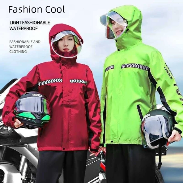 Motosiklet Yağmurluk Takımı - Kırmızı - 2XL Beden - 4