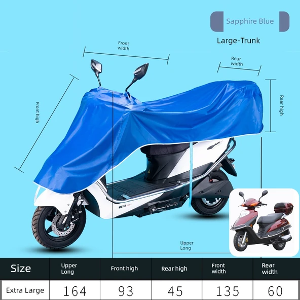 Fermuarlı Motosiklet Yağmur Güneş Koruma Örtüsü - 5XL - Safir Mavi - Ekstra Büyük