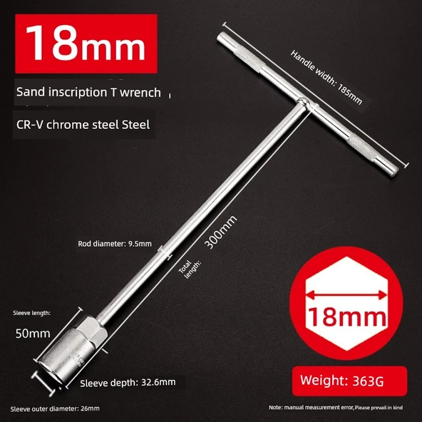 T Tipi Lokma Anahtarı - Kum Krom - 18mm