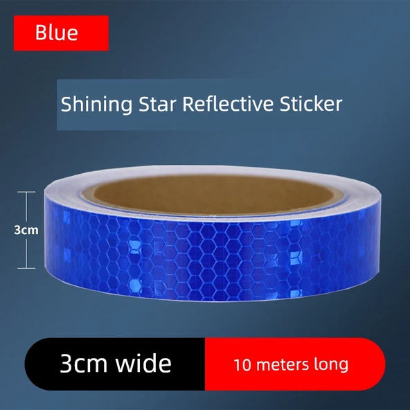 Motosiklet Kaskı Reflektörlü Uyarı Etiketi - 3cm Parlak Mavi 10 Metre