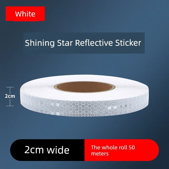 Motosiklet Kaskı Reflektörlü Uyarı Etiketi - 2cm Parlak Beyaz 50 Metre