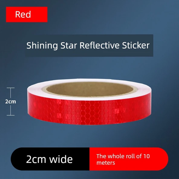Motosiklet Kaskı Reflektörlü Uyarı Etiketi - 2cm Parlak Kırmızı 10 Metre