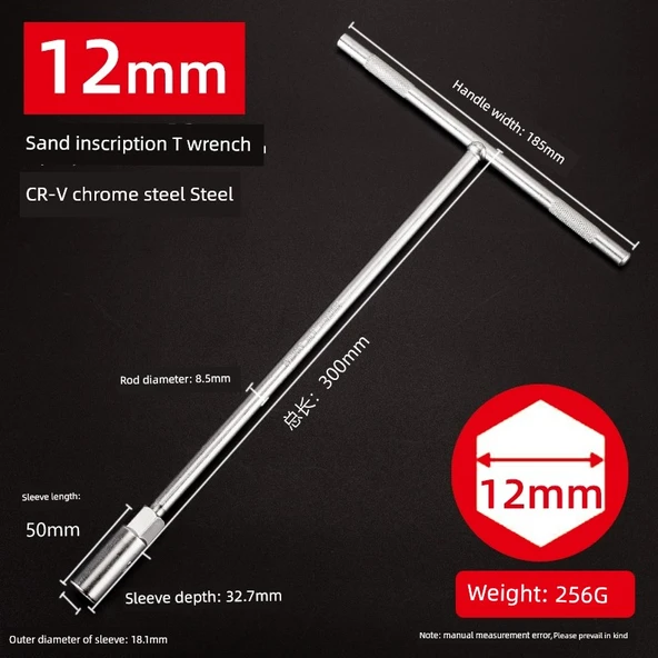 T Tipi Lokma Anahtarı - Kum Krom - 12mm