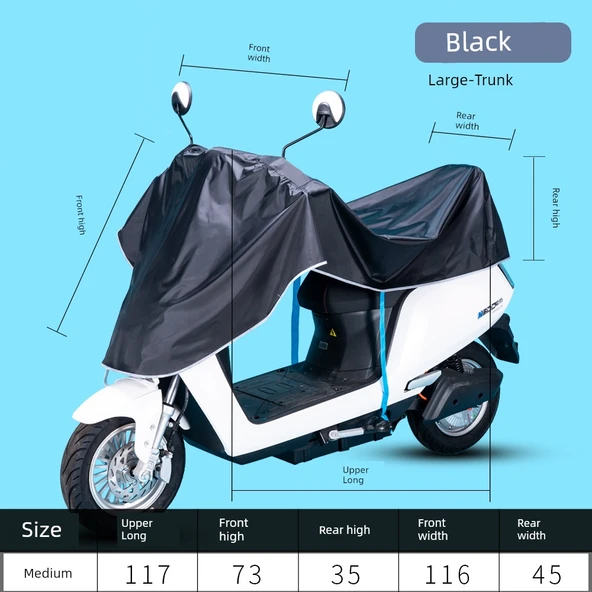Fermuarlı Motosiklet Yağmur Güneş Koruma Örtüsü - 5XL - Siyah - Orta Boy