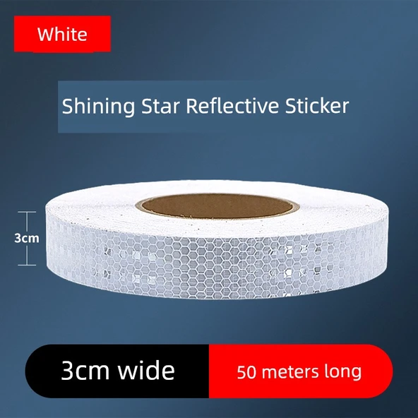 Motosiklet Kaskı Reflektörlü Uyarı Etiketi - 3cm Parlak Beyaz 50 Metre