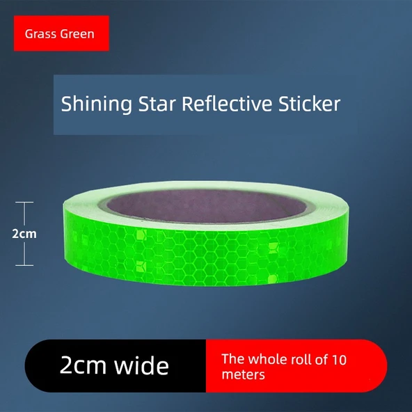 Motosiklet Kaskı Reflektörlü Uyarı Etiketi - 2cm Parlak Çimen Yeşili 10 Metre