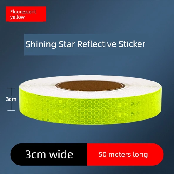 Motosiklet Kaskı Reflektörlü Uyarı Etiketi - 3cm Parlak Floresan Sarı 50 Metre