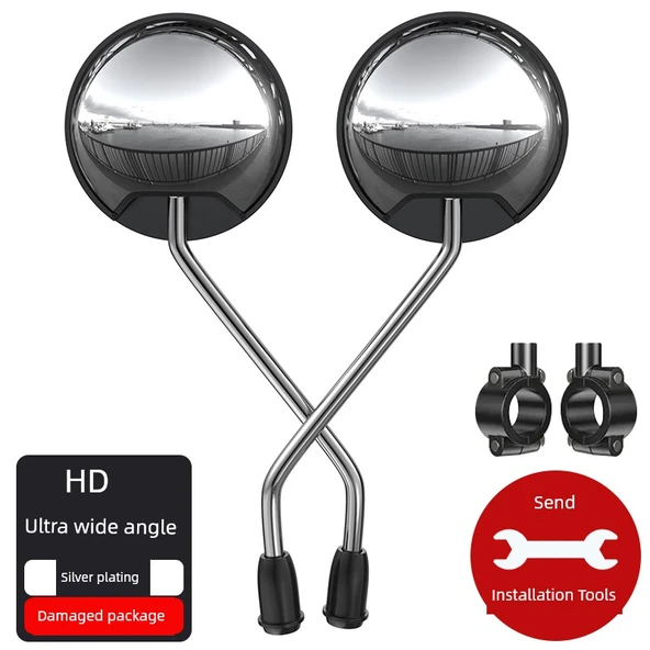 Elektrikli Araç Bisiklet Dikiz Aynası 8mm - HD ABS (Elektro Kaplama) + Ayna Tabanı