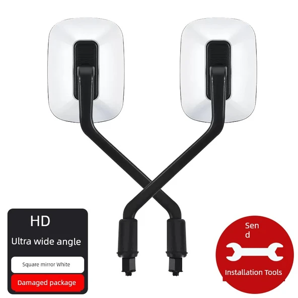 Elektrikli Araç Bisiklet Dikiz Aynası 8mm - HD ABS Kare Ayna - Parlak Beyaz