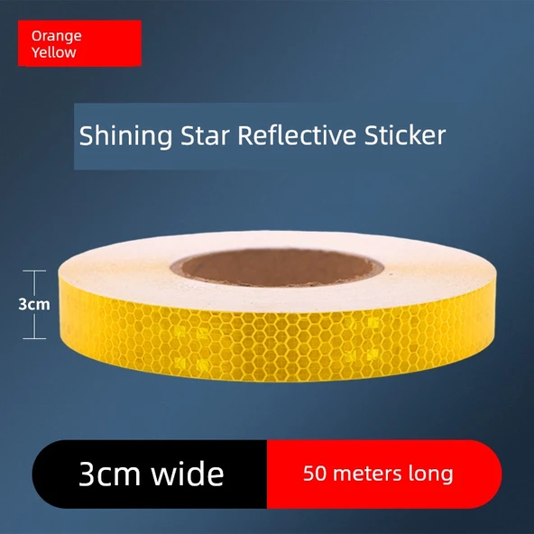 Motosiklet Kaskı Reflektörlü Uyarı Etiketi - 3cm Parlak Turuncu Sarı 50 Metre