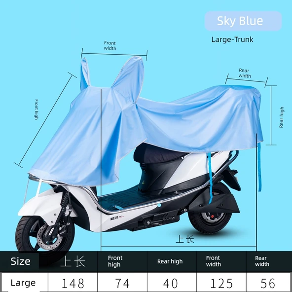 Aynalı Motosiklet Yağmur Güneş Koruma Örtüsü - 5XL - Açık Mavi - Büyük