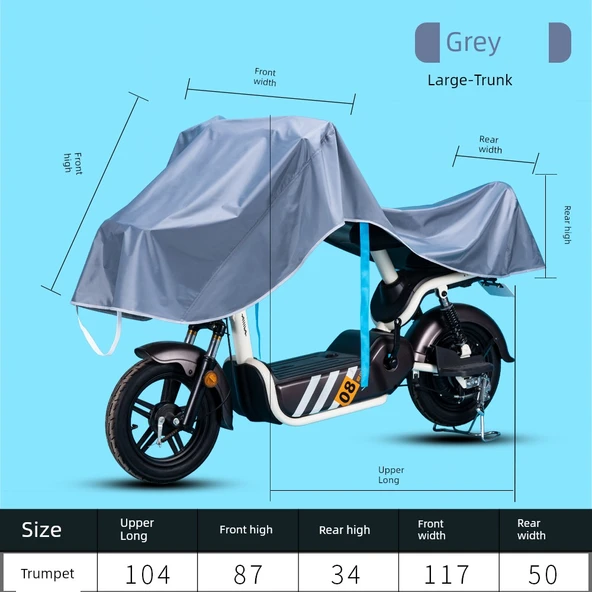 Motosiklet Yağmur Güneş Koruma Örtüsü - 5XL - Gri - Küçük Boy