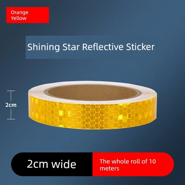 Motosiklet Kaskı Reflektörlü Uyarı Etiketi - 2cm Parlak Turuncu Sarı 10 Metre