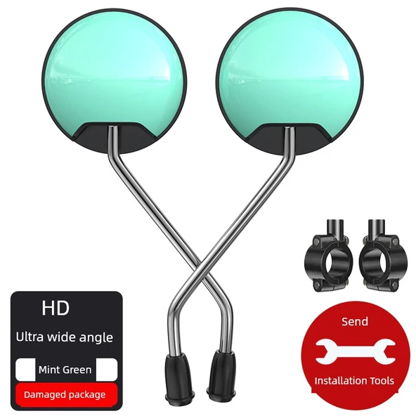Elektrikli Araç Bisiklet Dikiz Aynası 8mm - HD ABS (Nane Yeşili) + Ayna Tutucu