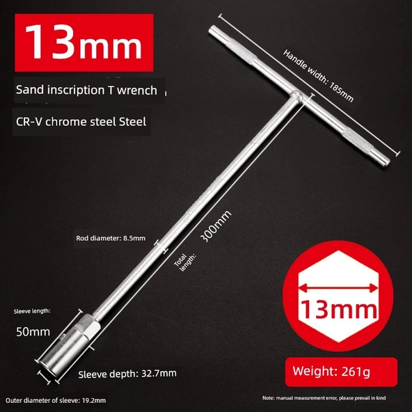 T Tipi Lokma Anahtarı - Kum Krom - 13mm