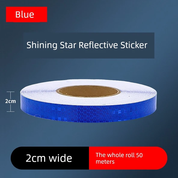 Motosiklet Kaskı Reflektörlü Uyarı Etiketi - 2cm Parlak Mavi 50 Metre