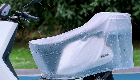 Elektrikli Araba Motosiklet Yağmurluğu - Arka Örtü Plus Kar Beyazı (Bagajlı Elektrikli Araba) - 8