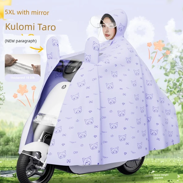 Elektrikli Motosiklet Yağmurluğu - Tam Boy Panço - 5XL Aynalı Kuromi Mor