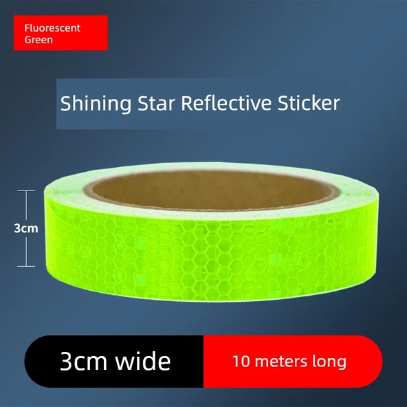 Motosiklet Kaskı Reflektörlü Uyarı Etiketi - 3cm Parlak Floresan Yeşil 10 Metre