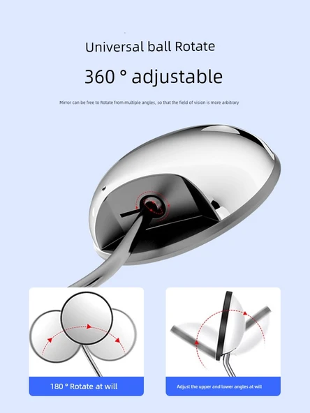 Elektrikli Araç Bisiklet Dikiz Aynası 8mm - HD ABS (Kırmızı) + Ayna Tutucu - 3