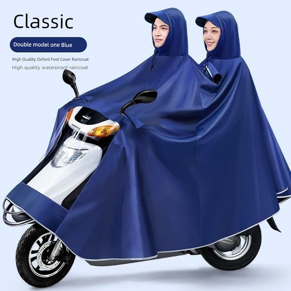 7XL Oxford Çift Kişilik Elektrikli Motosiklet Yağmurluğu - Kalın Oxford - Mavi